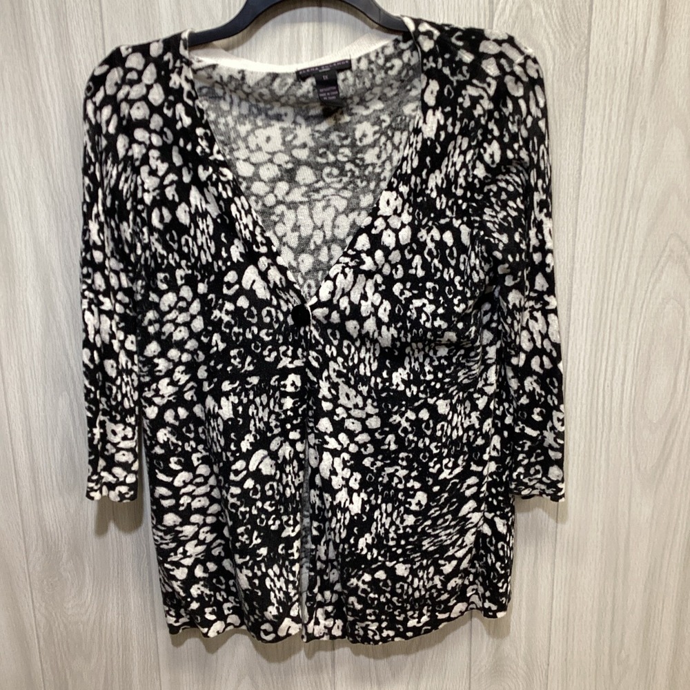 ELENA SOLANO Women's (Size 1X) Button Deep V-Neck Cardigan Sweater 3/4 Sleeve